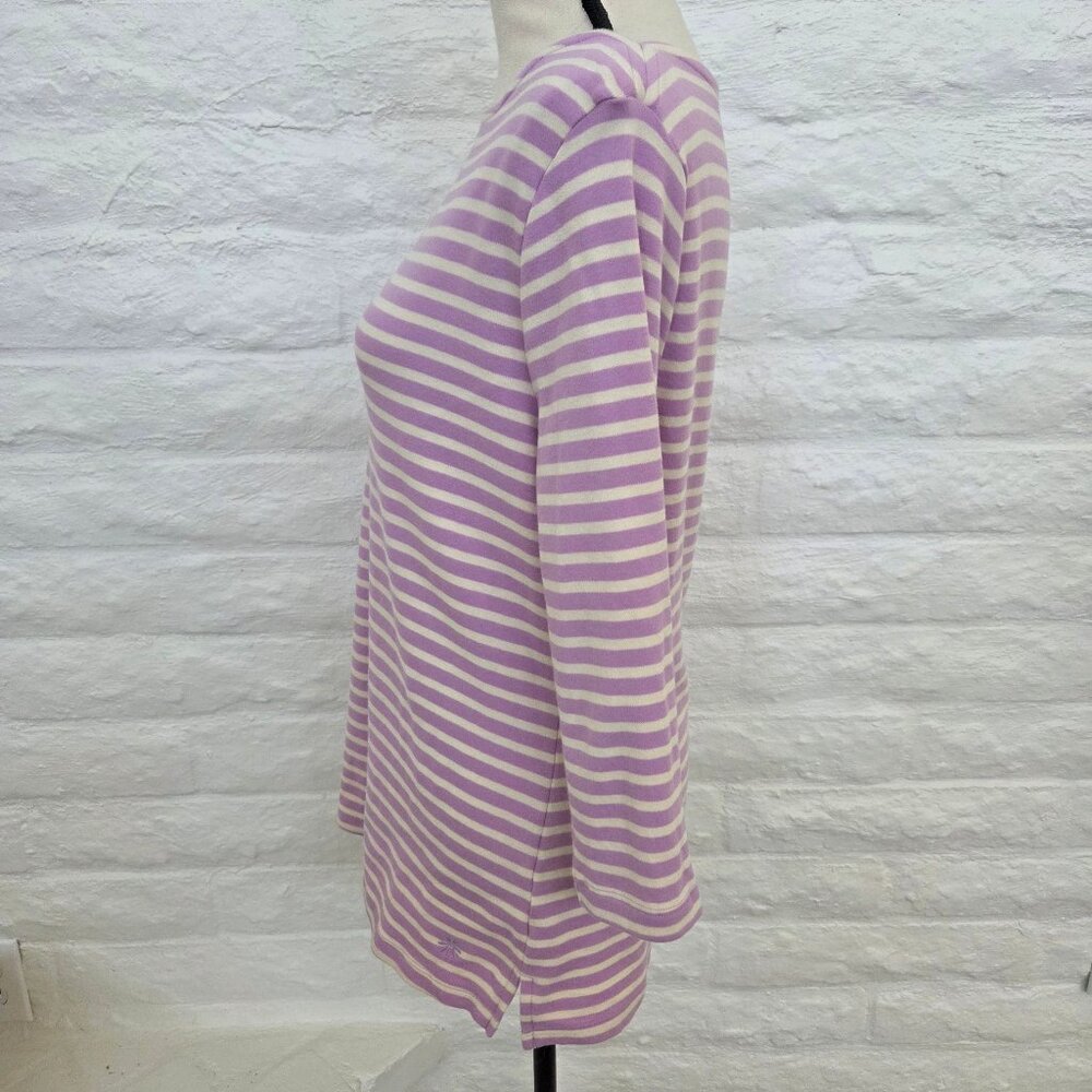 Isaac Mizrahi Live! Top Medium Essential Yarn Dye Stripe 3/4 Sleeve Purple Lilac - Picture 4 of 8